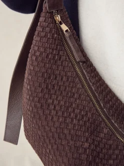 Chocoladebruin - N. Premium Suede Sling Weave Schoudertas