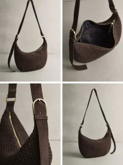 Chocoladebruin - N. Premium Suede Sling Weave Schoudertas