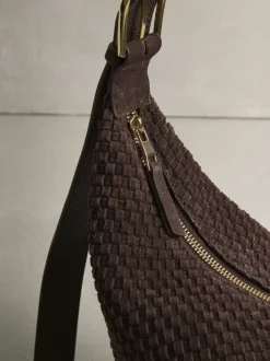 Chocoladebruin - N. Premium Suede Sling Weave Schoudertas