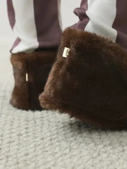 Chocoladebruin - Pantoffellaarzen met imitatiebont