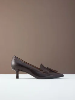 Chocoladebruin - Premium Leather With Motionflex Point Toe Tassel Heels Loafers