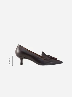 Chocoladebruin - Premium Leather With Motionflex Point Toe Tassel Heels Loafers