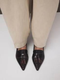 Chocoladebruin - Premium Leather With Motionflex Point Toe Tassel Heels Loafers