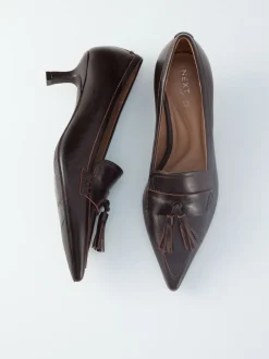 Chocoladebruin - Premium Leather With Motionflex Point Toe Tassel Heels Loafers