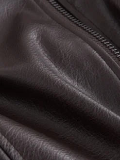 Chocoladebruin - PU Bomber Jacket with Faux Fur Trim