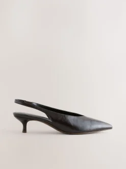 Chocoladebruin - Punt Toe Lage Slingback Naaldhak Schoenen