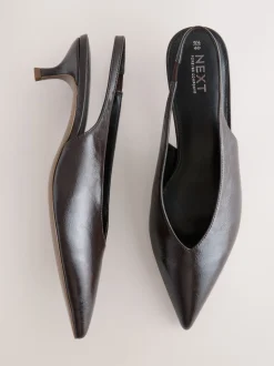 Chocoladebruin - Punt Toe Lage Slingback Naaldhak Schoenen