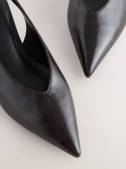 Chocoladebruin - Punt Toe Lage Slingback Naaldhak Schoenen