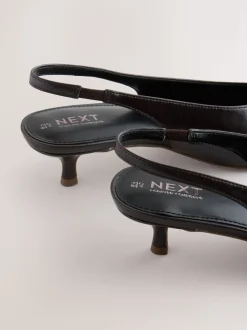 Chocoladebruin - Punt Toe Lage Slingback Naaldhak Schoenen