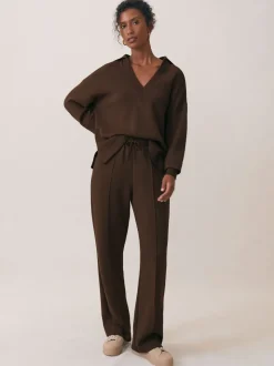 Chocoladebruin - Reiss Bernie Premium Interlock Wide-Leg Joggers