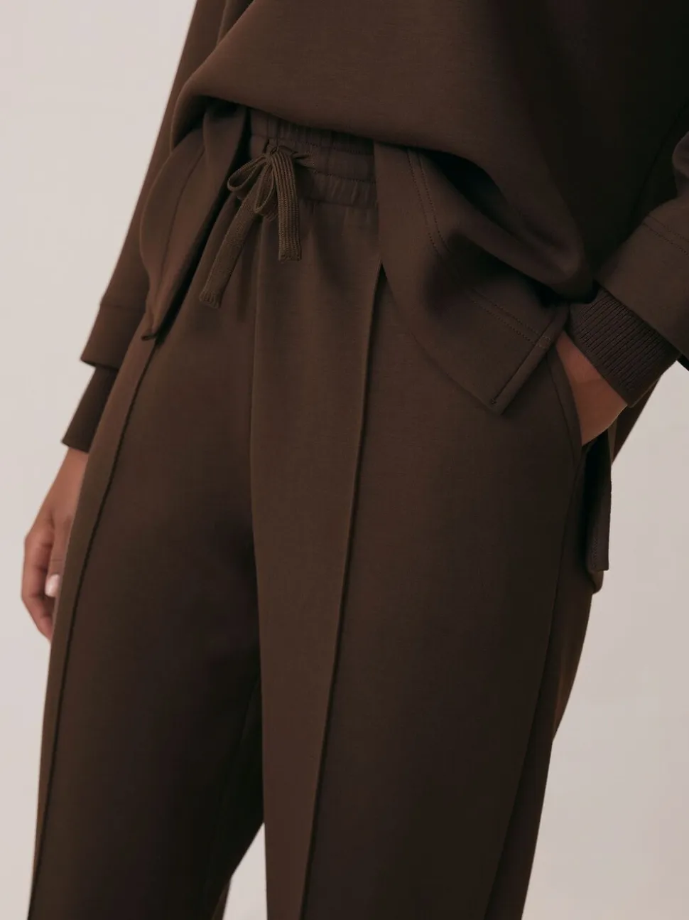 Chocoladebruin - Reiss Bernie Premium Interlock Wide-Leg Joggers