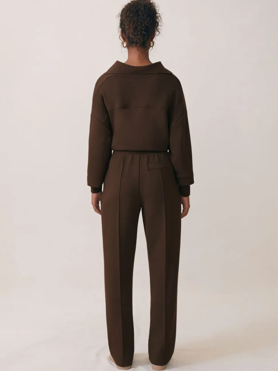 Chocoladebruin - Reiss Bernie Premium Interlock Wide-Leg Joggers