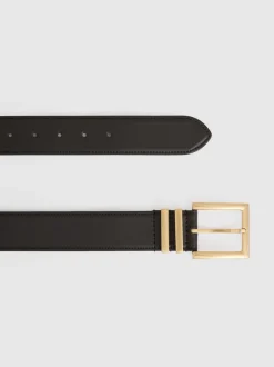 Chocoladebruin - Reiss Brompton leren riem met vierkante gesp