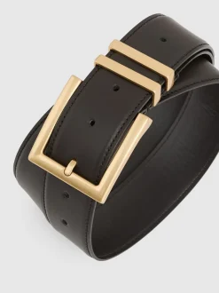 Chocoladebruin - Reiss Brompton leren riem met vierkante gesp