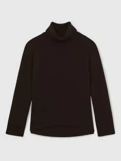 Chocoladebruin - Reiss Brooklyn trui met rolkraag van wol-kasjmier
