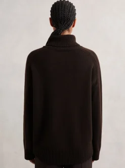 Chocoladebruin - Reiss Brooklyn trui met rolkraag van wol-kasjmier