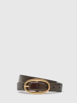 Chocoladebruin - Reiss Drew Patent Leather Oval Buckle Belt