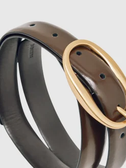 Chocoladebruin - Reiss Drew Patent Leather Oval Buckle Belt