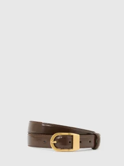 Chocoladebruin - Reiss Hazel Leren Riem met Gebogen Gesp