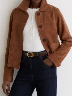 Chocoladebruin - Reiss Hazel Leren Riem met Gebogen Gesp