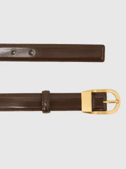 Chocoladebruin - Reiss Hazel Leren Riem met Gebogen Gesp