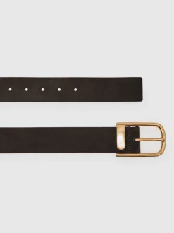 Chocoladebruin - Reiss Iyla leren riem met halve gesp