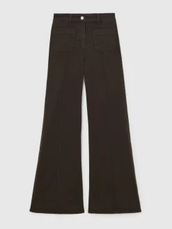 Chocoladebruin - Reiss Sakura flared jeans met opgestikte zakken
