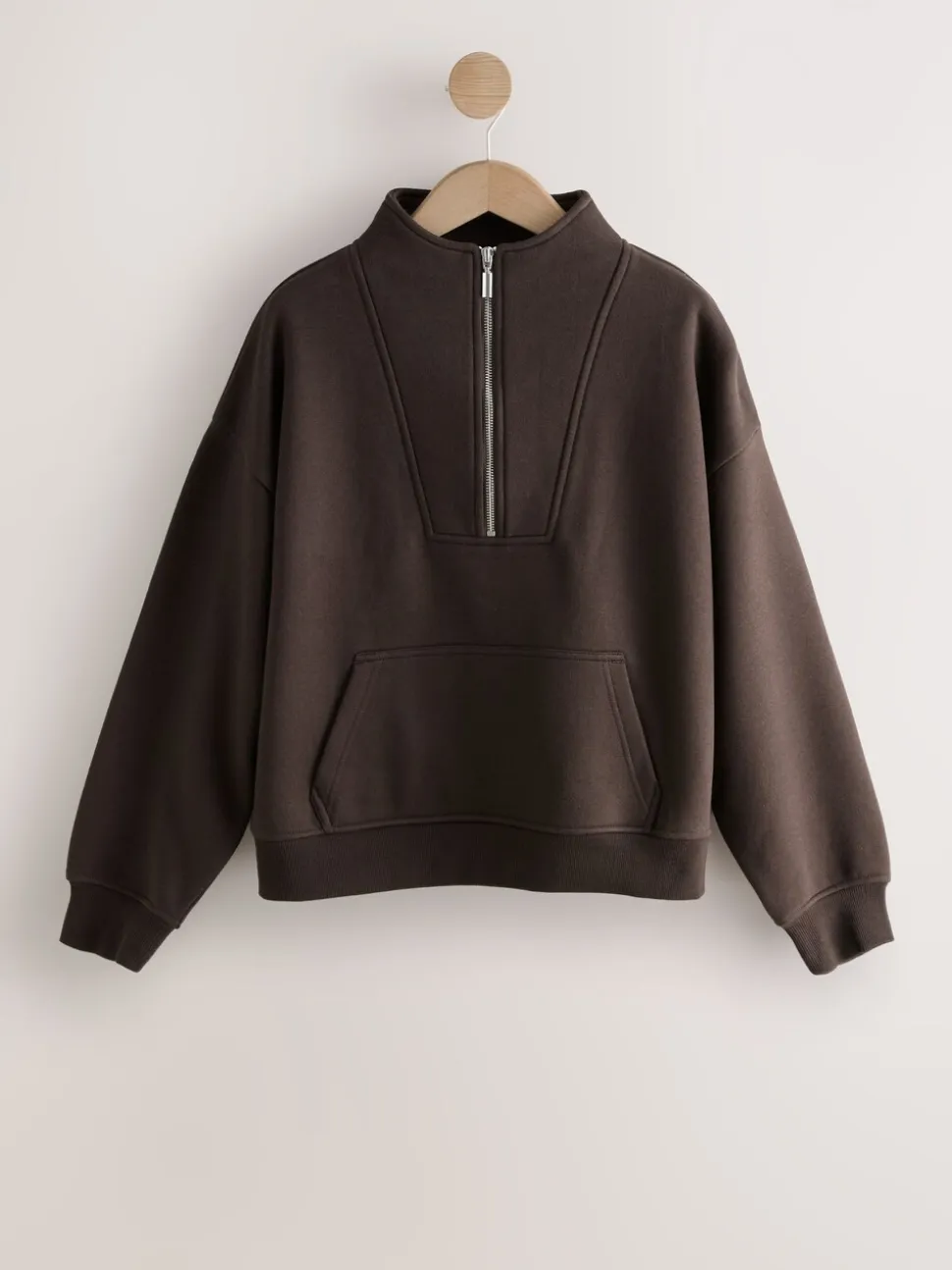 Chocoladebruin - Relaxed fit sweatshirt van zware katoenrijke jersey met ritssluiting bij de hals