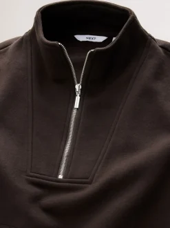 Chocoladebruin - Relaxed fit sweatshirt van zware katoenrijke jersey met ritssluiting bij de hals