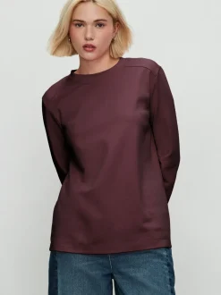 Chocoladebruin - Relaxed Long Sleeve Crew Neck T-Shirt