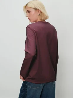 Chocoladebruin - Relaxed Long Sleeve Crew Neck T-Shirt