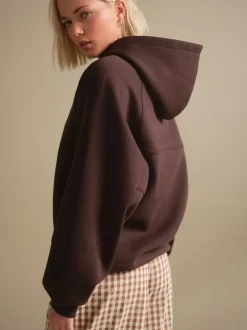 Chocoladebruin - Relaxte pasvorm zware lange hoodie