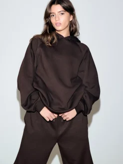 Chocoladebruin - Relaxte zware hoodie met normale lengte