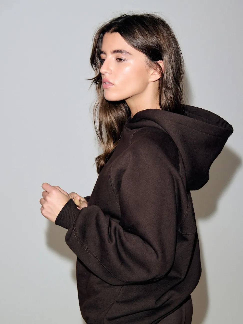 Chocoladebruin - Relaxte zware hoodie met normale lengte