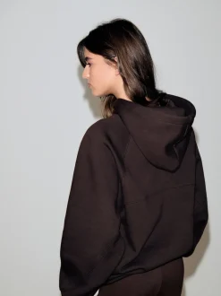 Chocoladebruin - Relaxte zware hoodie met normale lengte