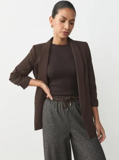 Chocoladebruin - Ruimvallend blazer met gerimpelde mouwen