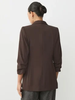 Chocoladebruin - Ruimvallend blazer met gerimpelde mouwen