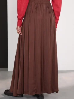 Chocoladebruin - Satin Pleated Maxi Skirt