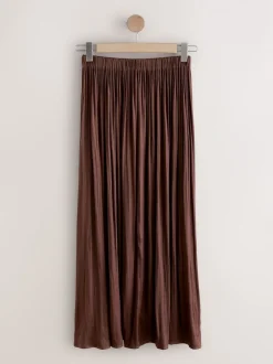 Chocoladebruin - Satin Pleated Maxi Skirt
