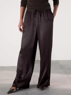 Chocoladebruin - Satin Tie Waist Wide Leg Trousers
