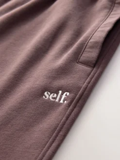 Chocoladebruin - self. joggingbroek met wijde pijpen