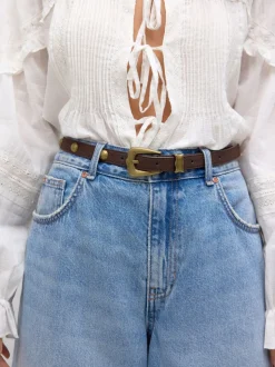 Chocoladebruin - Skinny PU Domed Stud Belt
