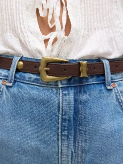 Chocoladebruin - Skinny PU Domed Stud Belt