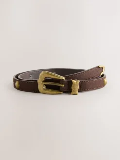 Chocoladebruin - Skinny PU Domed Stud Belt
