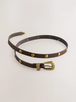 Chocoladebruin - Skinny PU Domed Stud Belt