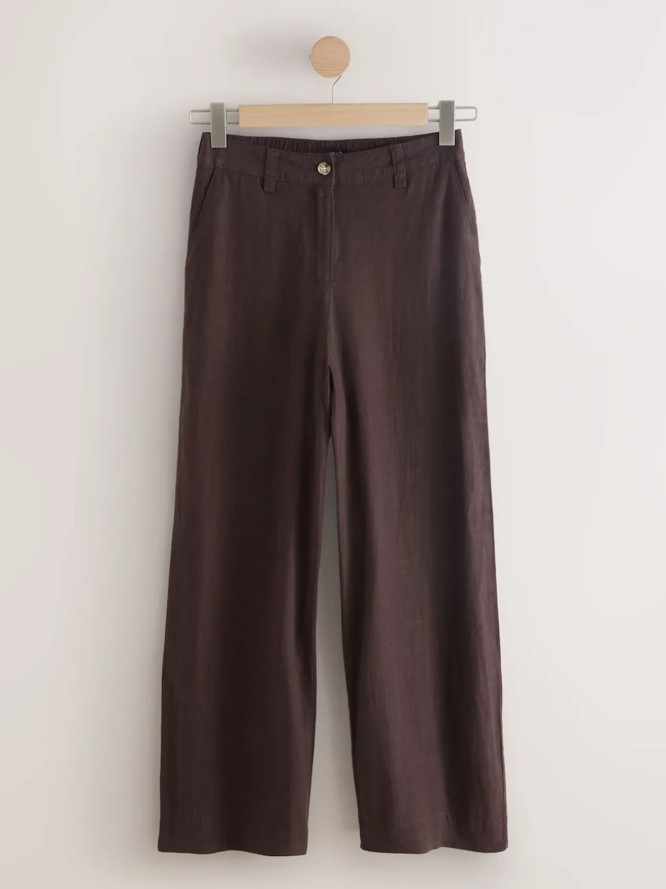 Chocoladebruin - Smart Front Linen Blend Wide Leg Trousers