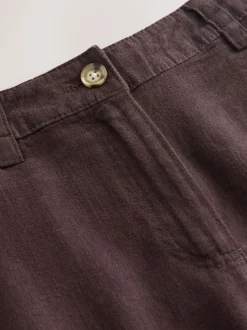 Chocoladebruin - Smart Front Linen Blend Wide Leg Trousers