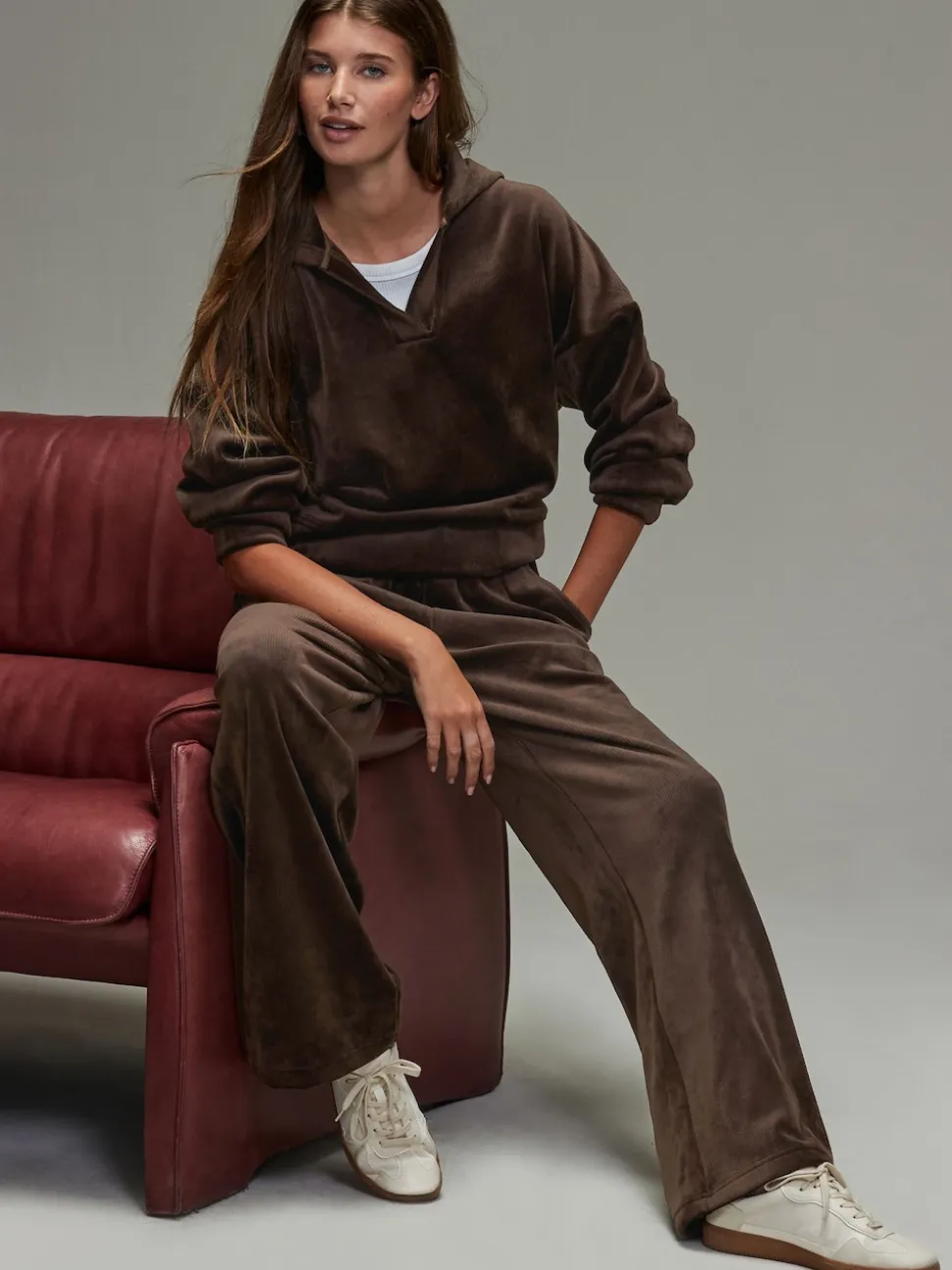 Chocoladebruin - Soft Feel Cord Wide Leg Trousers