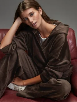 Chocoladebruin - Soft Feel Cord Long Sleeve Hoodie