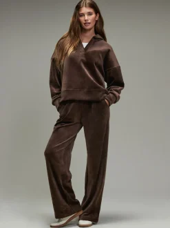 Chocoladebruin - Soft Feel Cord Long Sleeve Hoodie